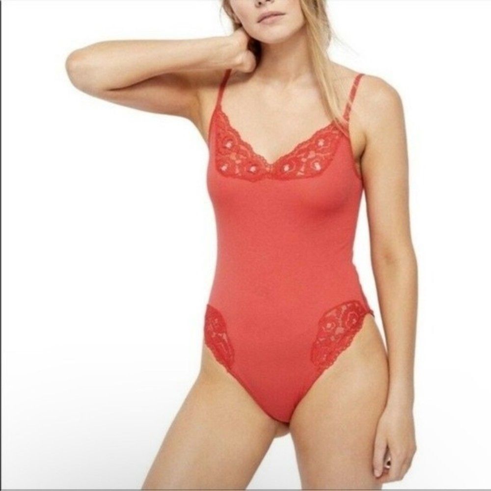 Free People Side of Sass Bodysuit in Red Womens Size XS